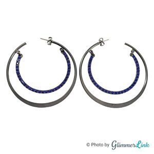 Avon Blue Sparkling Rainbow Hoop Black Gunmetal Tone Earrings